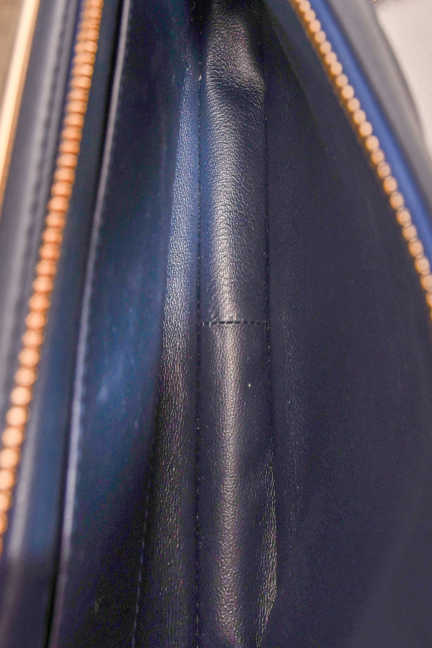 Pre-Loved Chanel™ 2018 Navy Chevron Leather Medium Trendy Bowling Top Handle