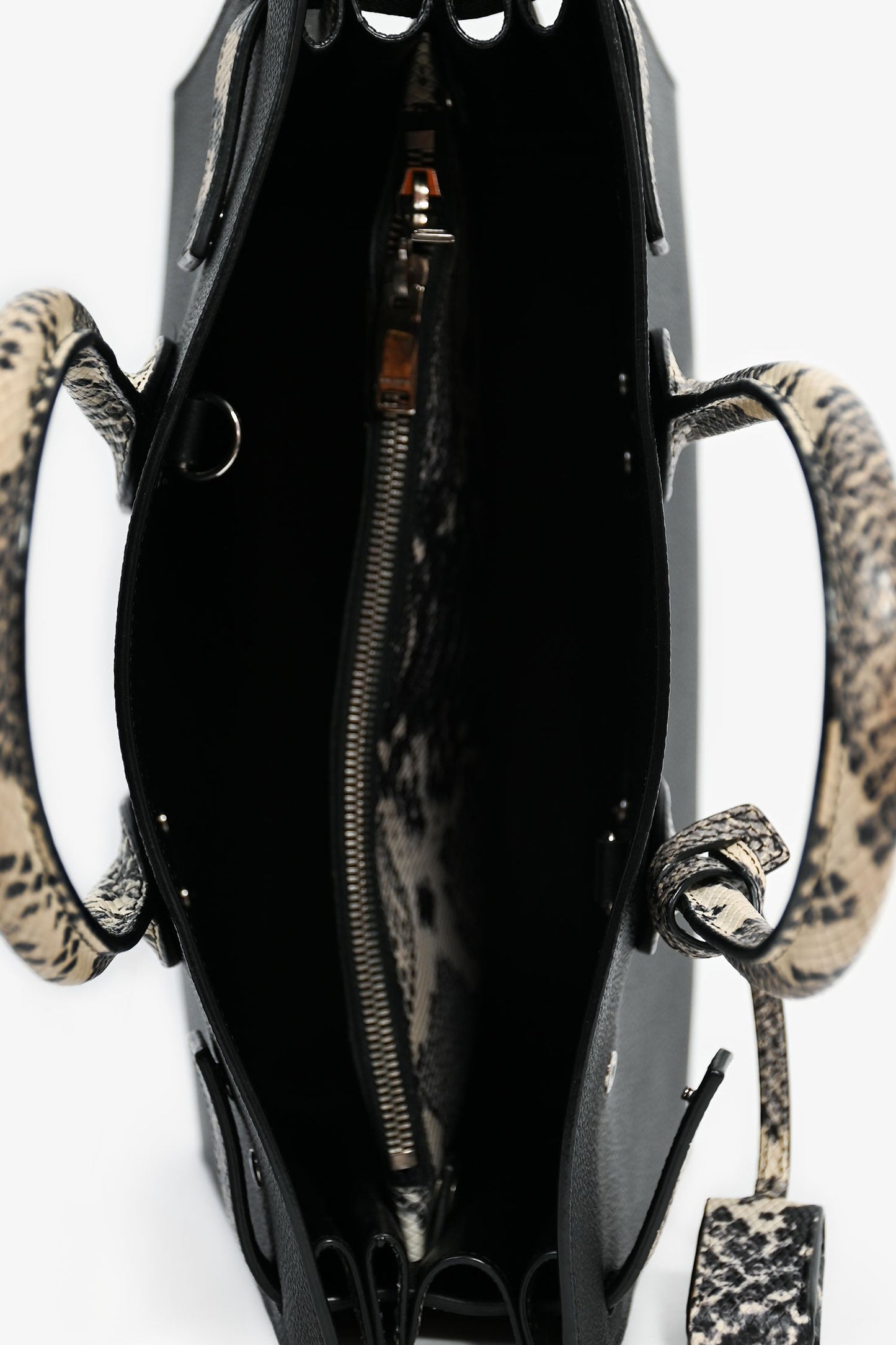 Saint Laurent Black Grained Leather Python Embossed Handle Small Sac de Jour With Strap