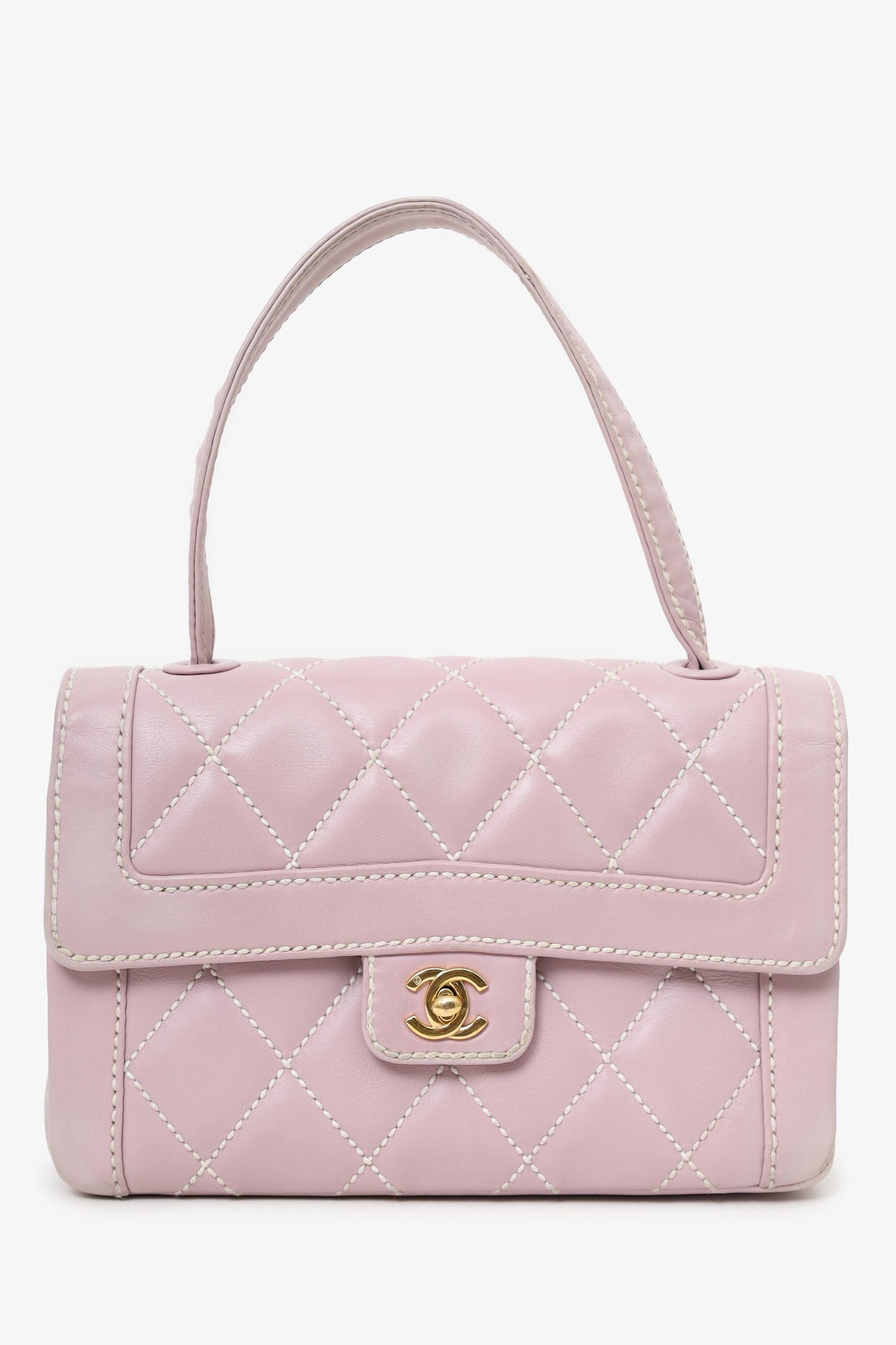 Pre-Loved Chanel™ 2004-05 Lilac Purple Wild Stitch Medium Top Handle Flap Bag