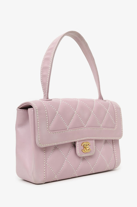 Pre-Loved Chanel™ 2004-05 Lilac Purple Wild Stitch Medium Top Handle Flap Bag