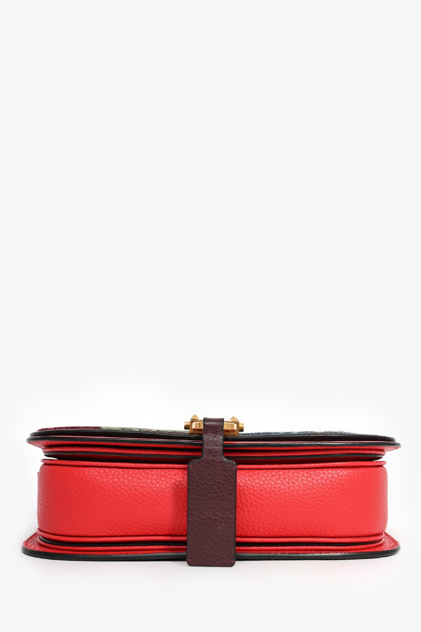Valentino Burgundy Floral Embroidered Lock Crossbody