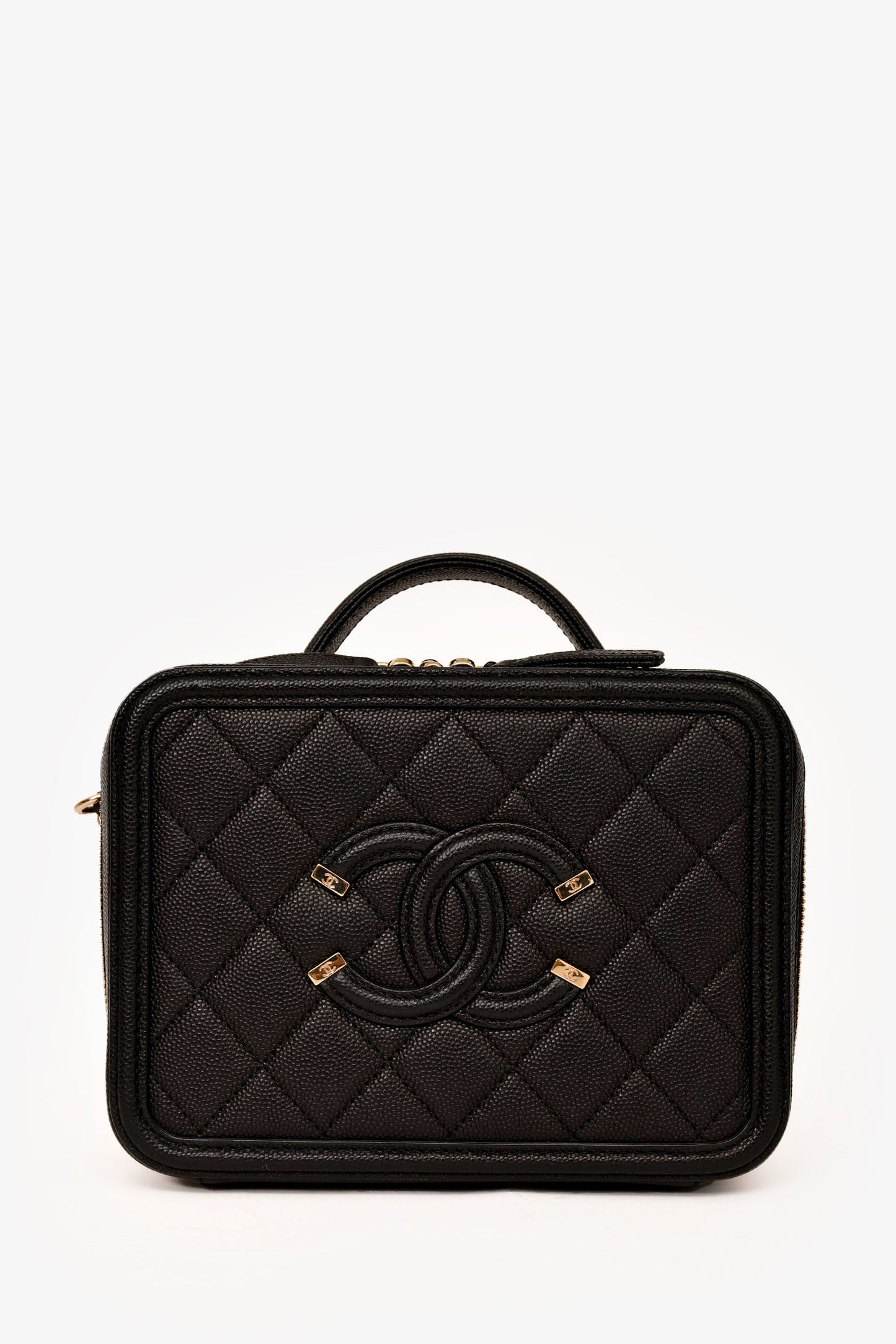 Pre-Loved Chanel™ 2019-20 Black Caviar Leather Filigree Small Vanity Case Crossbody