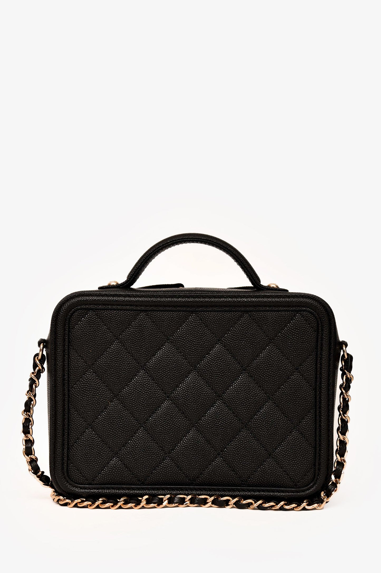 Pre-Loved Chanel™ 2019-20 Black Caviar Leather Filigree Small Vanity Case Crossbody