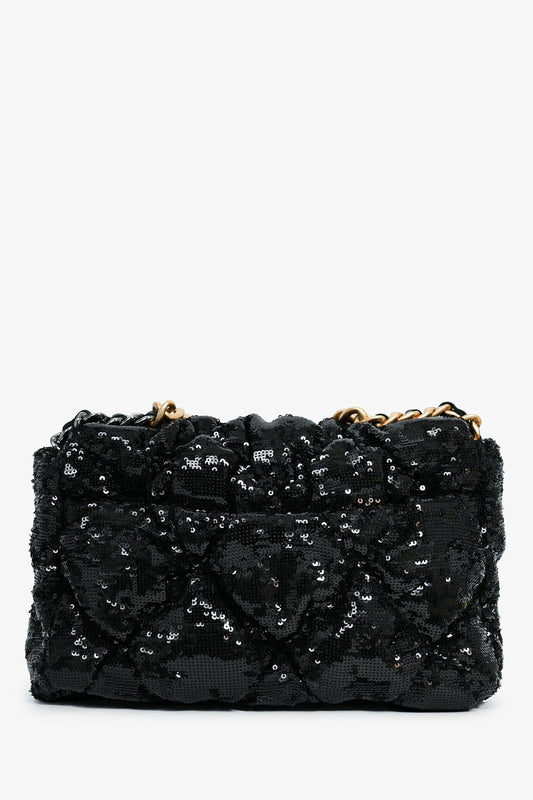 Pre-Loved Chanel™ Black Sequin Tweed Large 19 Flap Bag