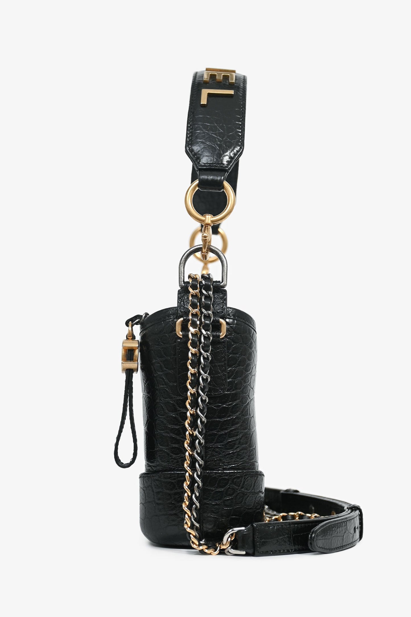 Pre-Loved Chanel™ 2019-20 Black Croc Embossed Leather Medium Gabrielle Crossbody Bag with Logo Strap