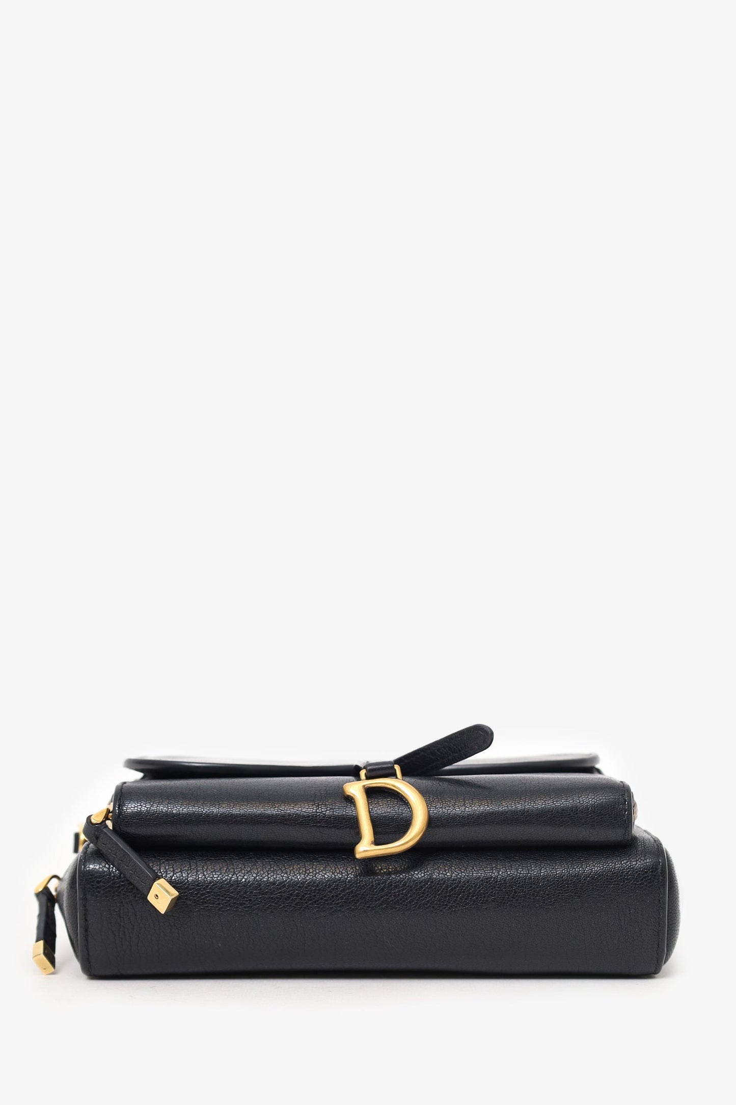 Dior 2021 Black Goatskin Double Saddle Pouch Crossbody