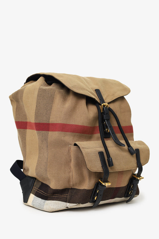 Burberry Beige/Black Canvas/Leather Nova Check Backpack (As Is)