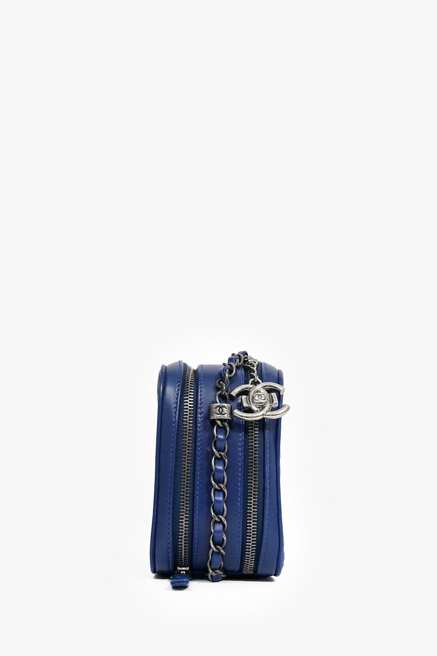 Pre-Loved Chanel™ Blue Leather Pewter Large CC Coco Camera Boy Bag