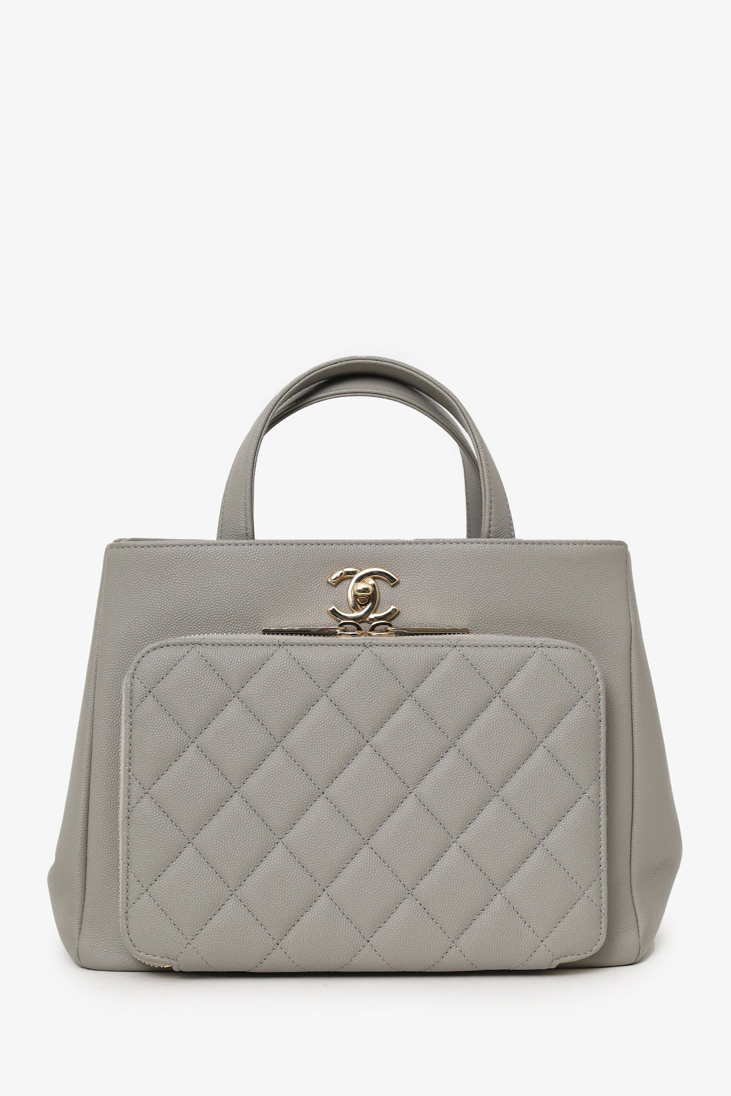Pre-Loved Chanel™ 2019 Grey Caviar Leather Quilted Small Business Affinity Shopping Tote