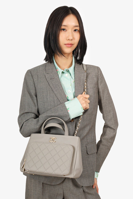 Pre-Loved Chanel™ 2019 Grey Caviar Leather Quilted Small Business Affinity Shopping Tote