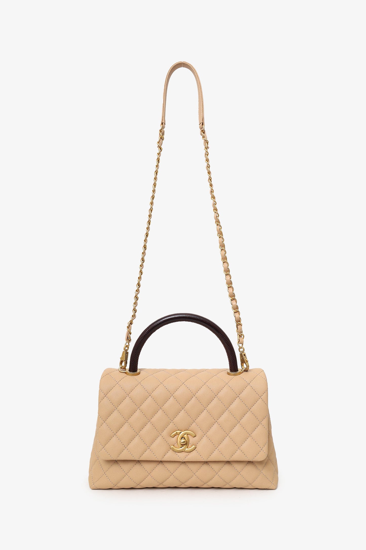 Pre-Loved Chanel™ 2019-20 Beige Caviar Leather Small Coco Handle with Strap