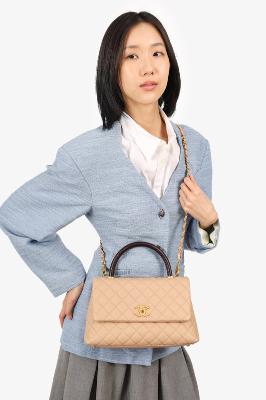 Pre-Loved Chanel™ 2019-20 Beige Caviar Leather Small Coco Handle with Strap