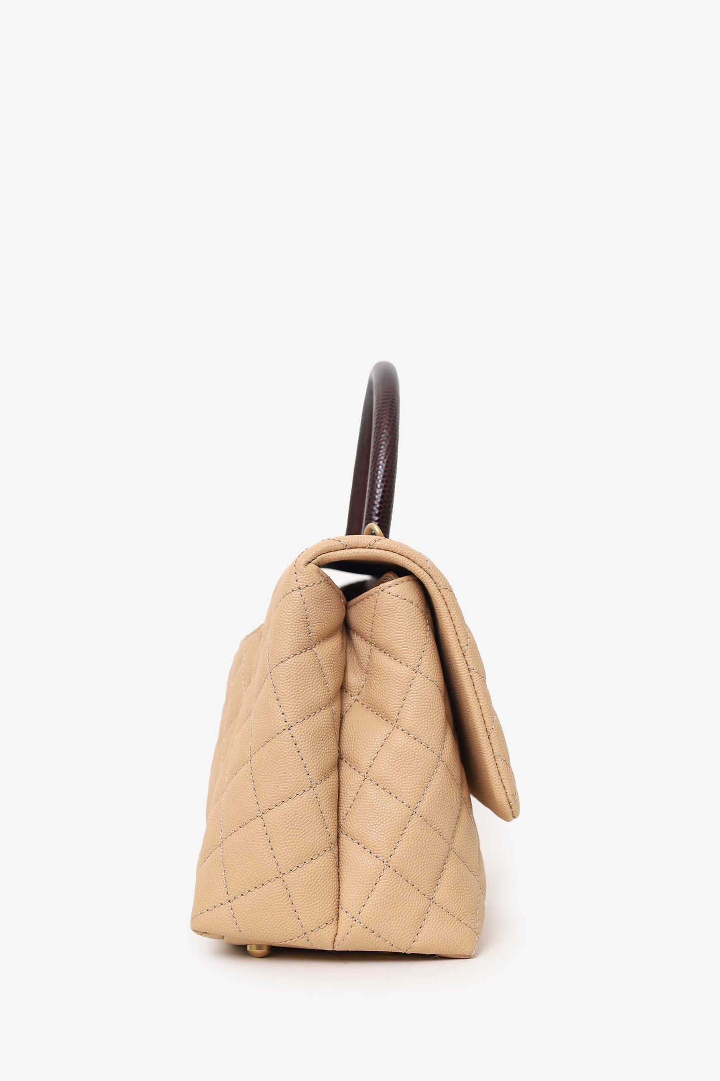 Pre-Loved Chanel™ 2019-20 Beige Caviar Leather Small Coco Handle with Strap