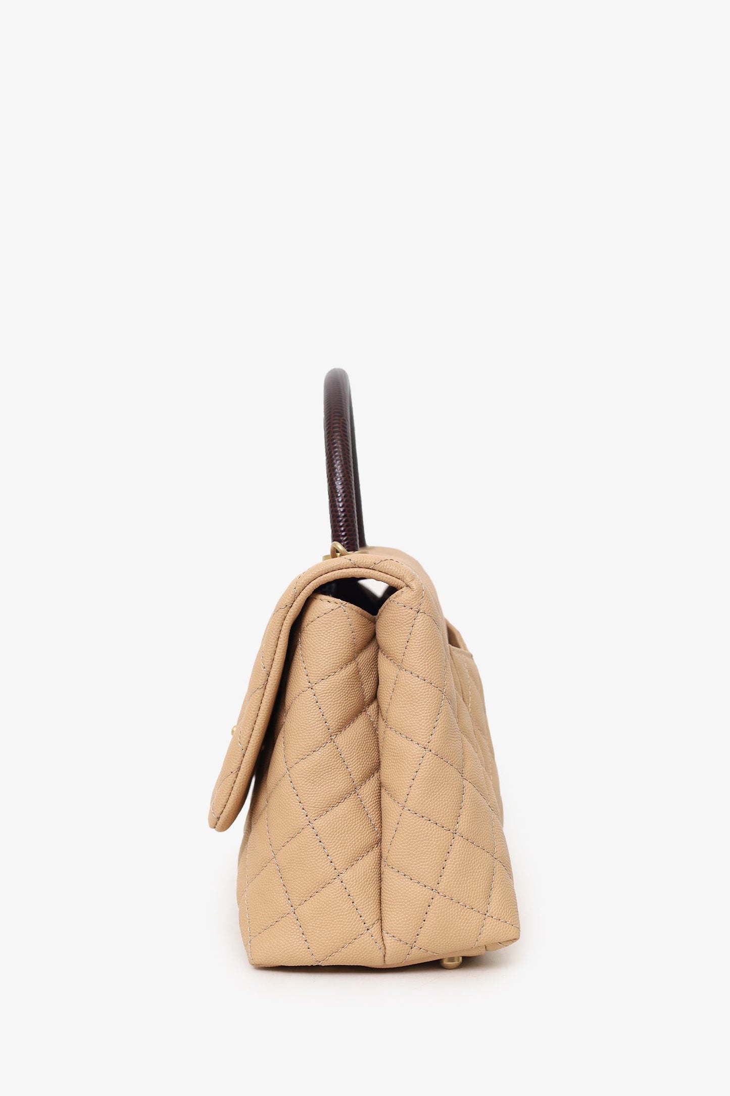 Pre-Loved Chanel™ 2019-20 Beige Caviar Leather Small Coco Handle with Strap