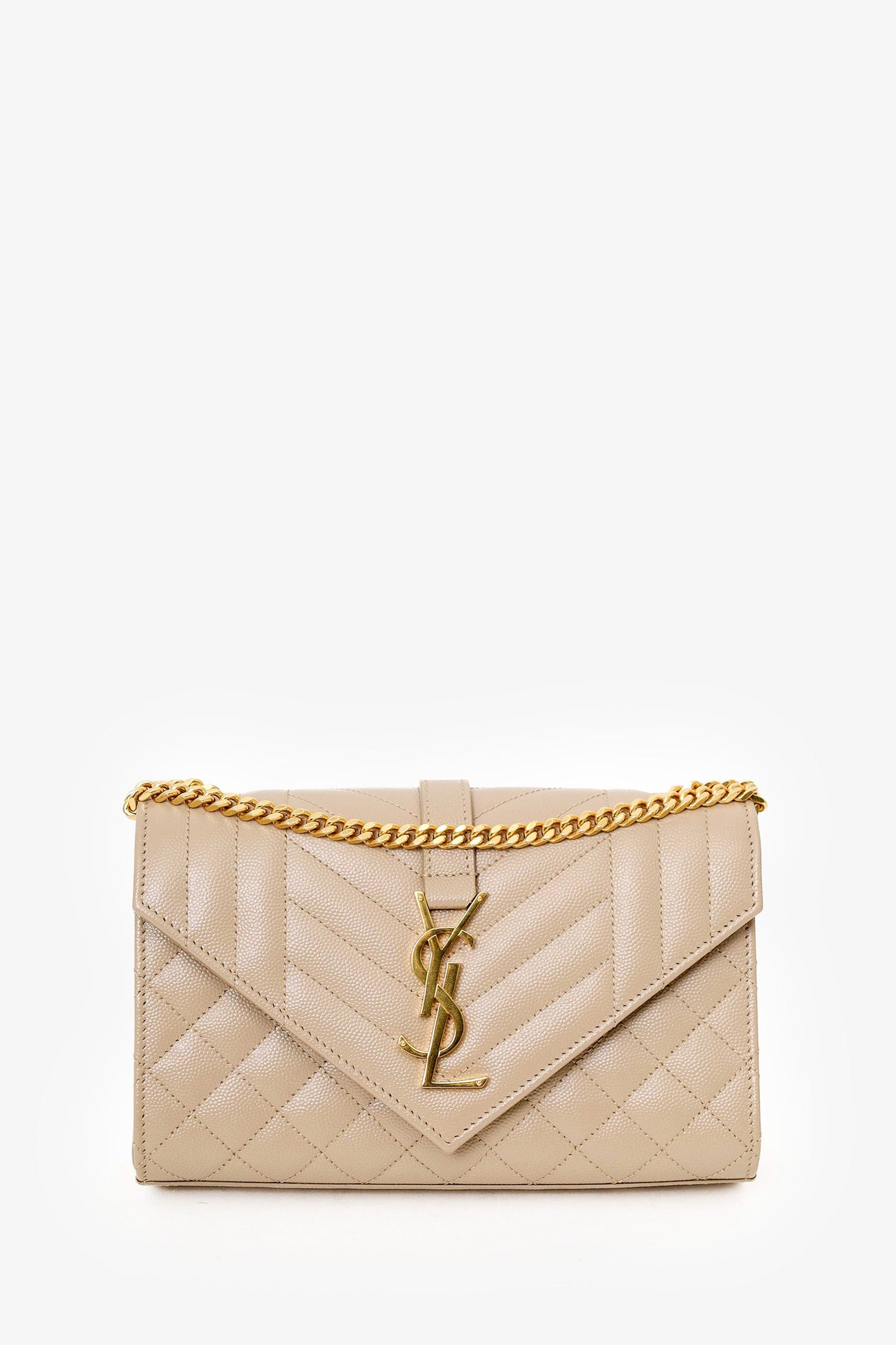 Saint Laurent Beige Grain De Poudre Embossed Leather Small Envelope Shoulder Bag