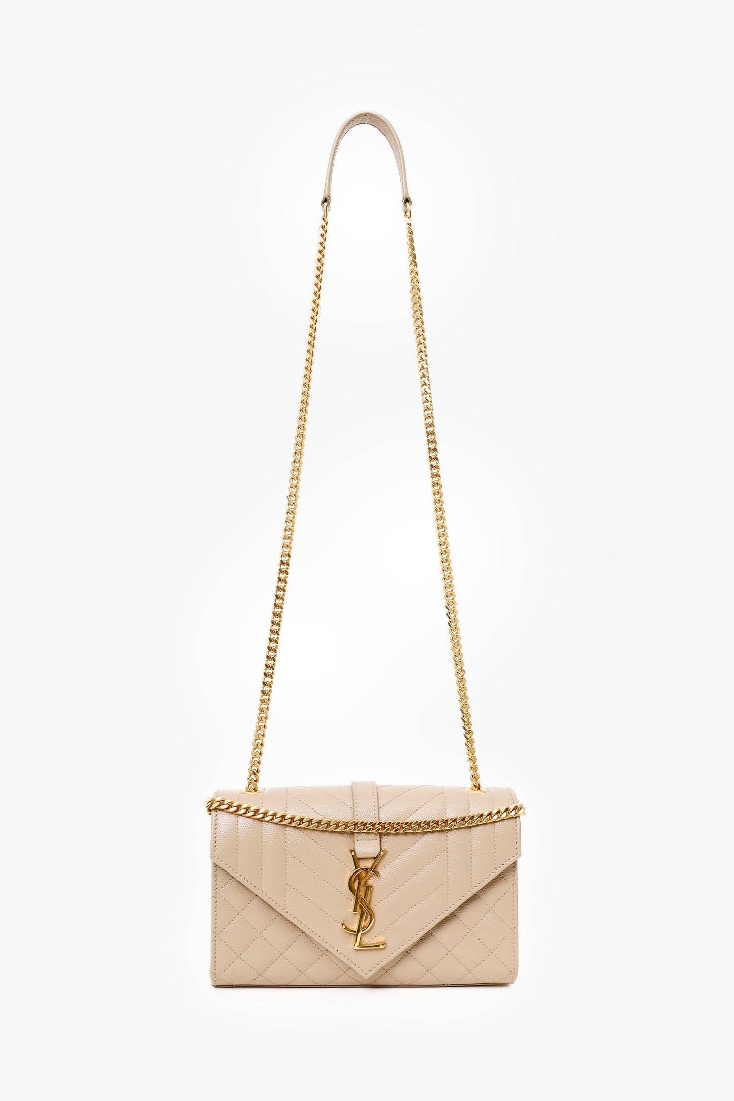 Saint Laurent Beige Grain De Poudre Embossed Leather Small Envelope Shoulder Bag