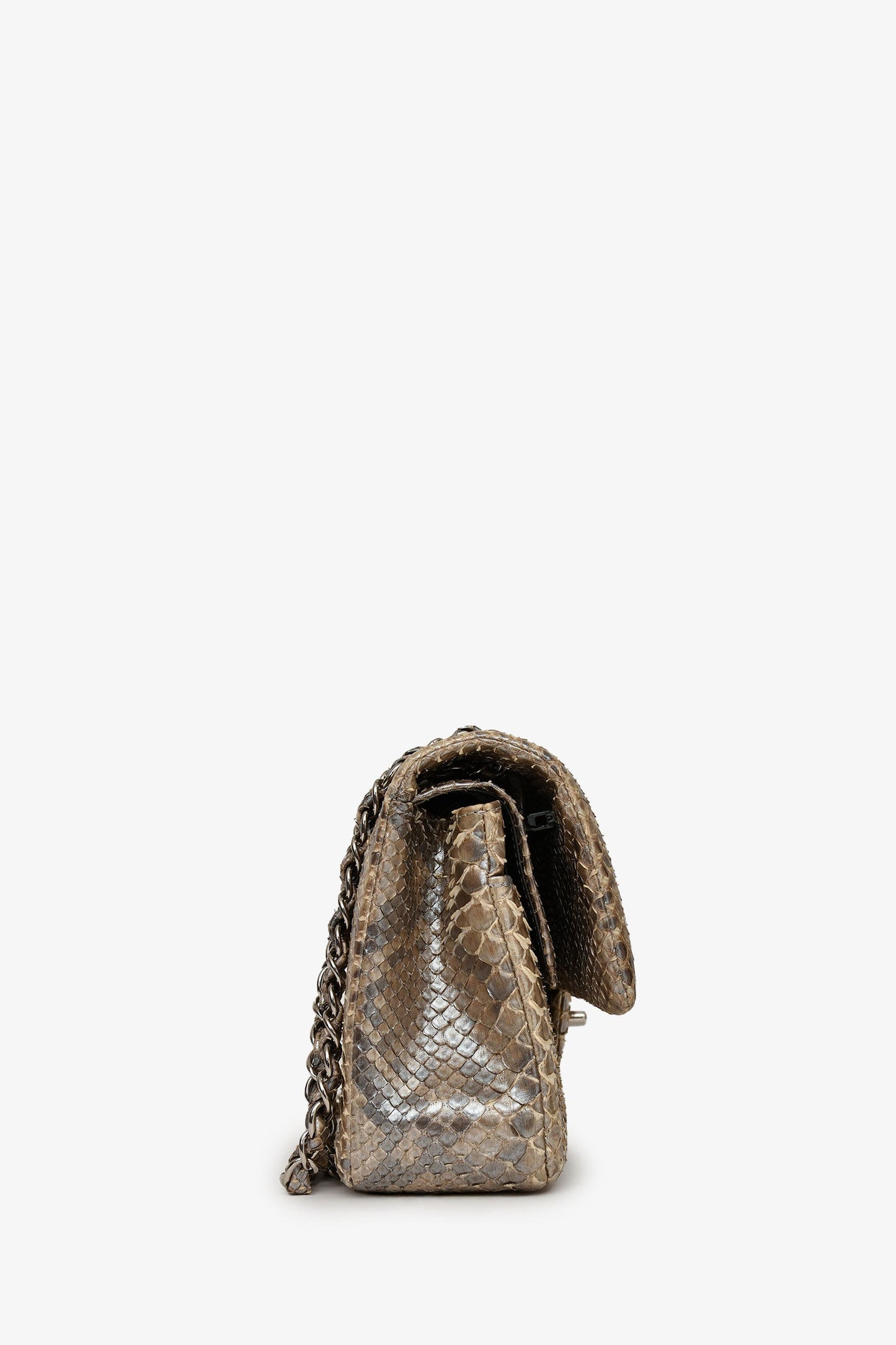 Pre-Loved Chanel™ 2012 Silver Metallic Python Leather Classic Double Flap