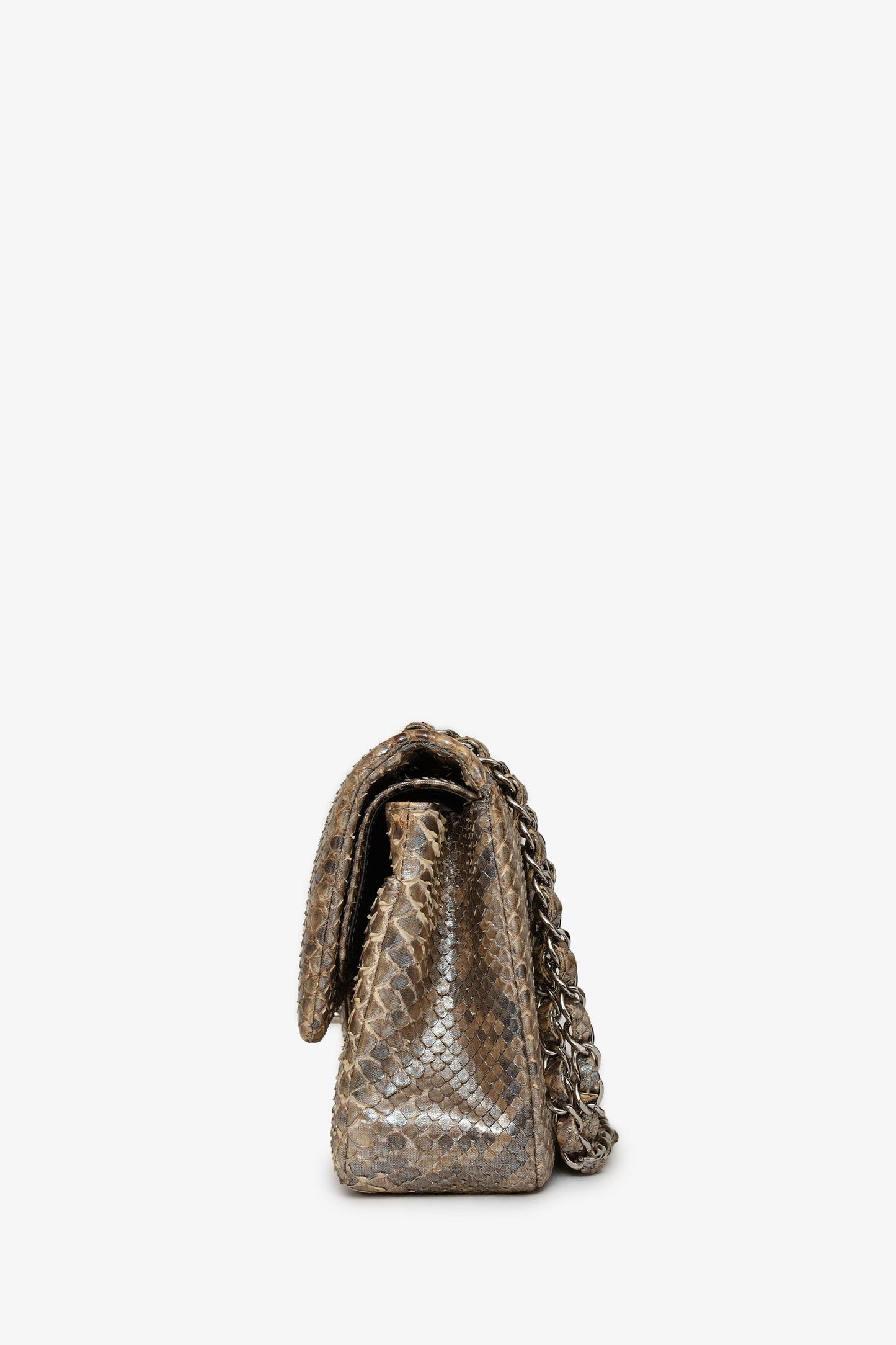 Pre-Loved Chanel™ 2012 Silver Metallic Python Leather Classic Double Flap