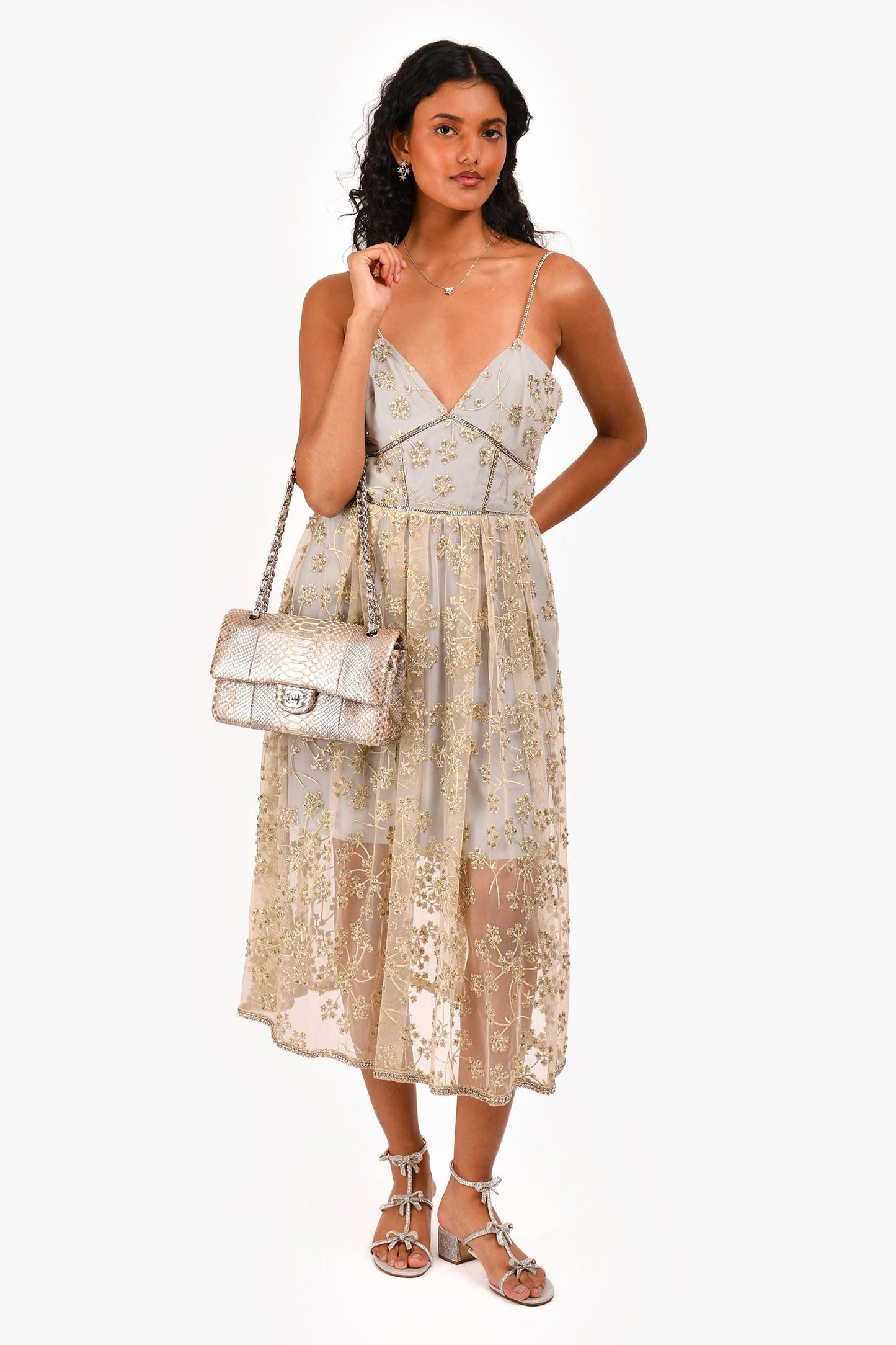 Pre-Loved Chanel™ 2012 Silver Metallic Python Leather Classic Double Flap