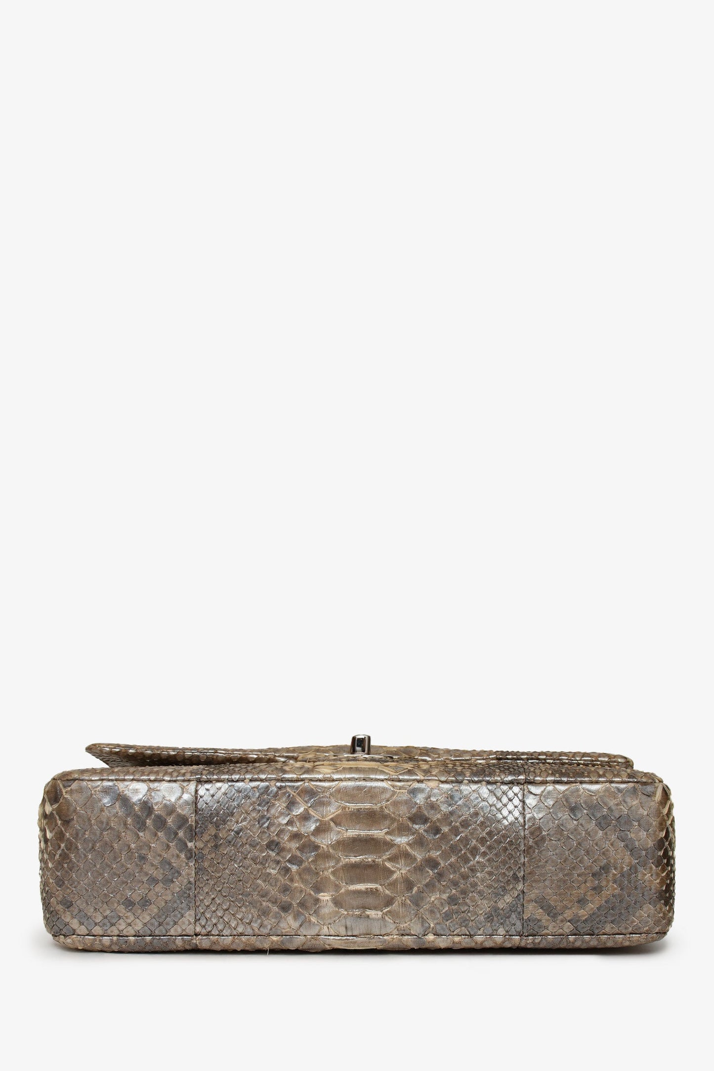 Pre-Loved Chanel™ 2012 Silver Metallic Python Leather Classic Double Flap