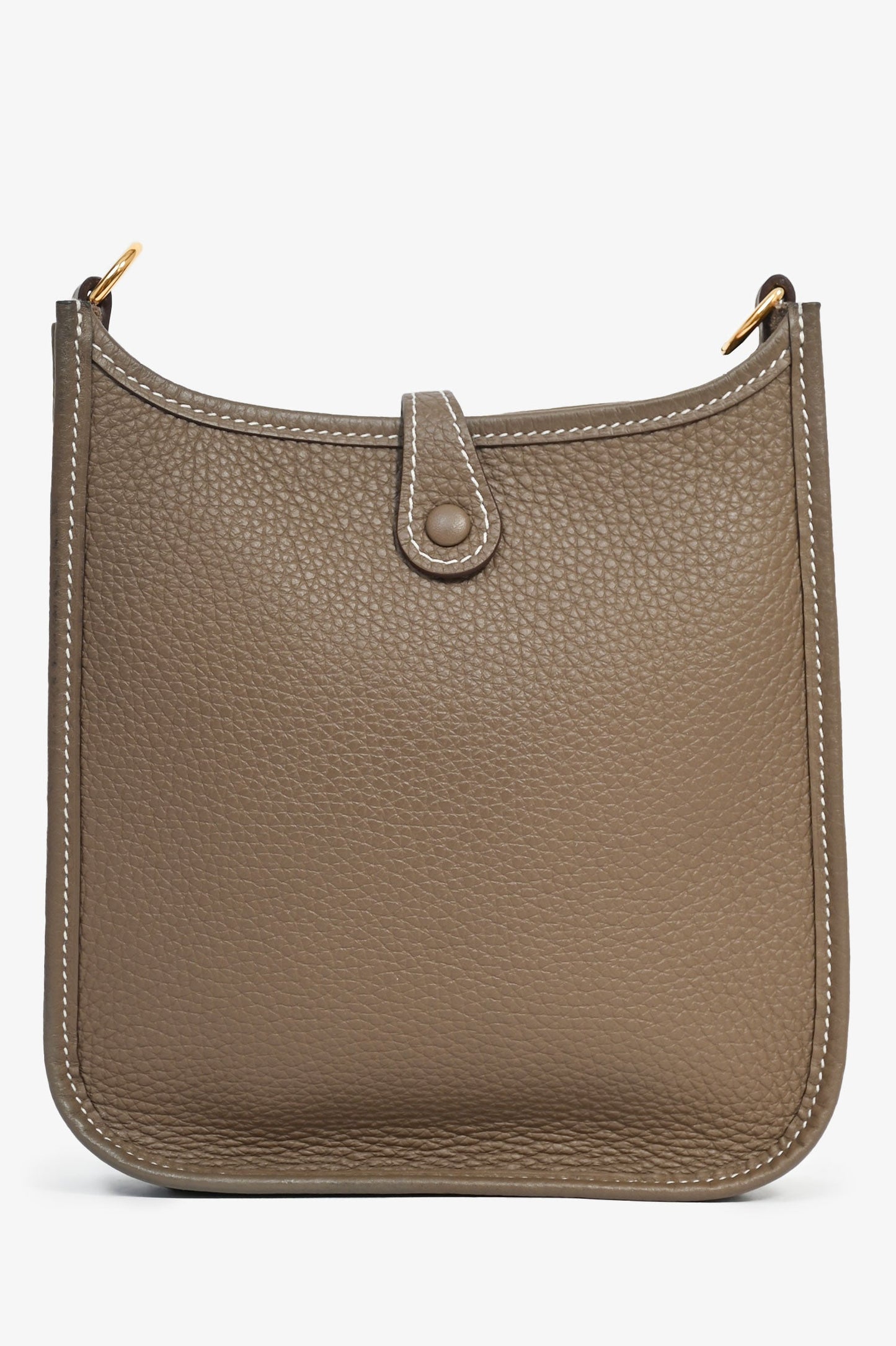 Hermès 2023 Etoupe Clemence Leather Evelyne 16 TPM Crossbody with Navy Blue Strap