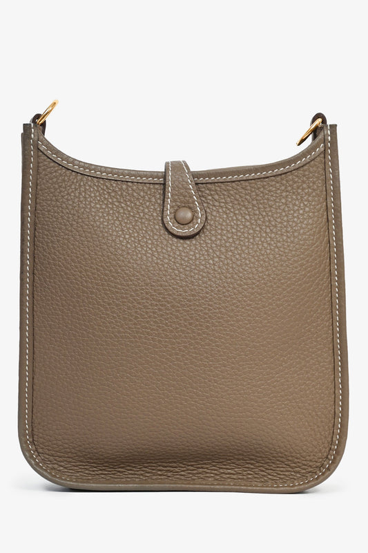 Hermès 2023 Etoupe Clemence Leather Evelyne 16 TPM Crossbody with Navy Blue Strap