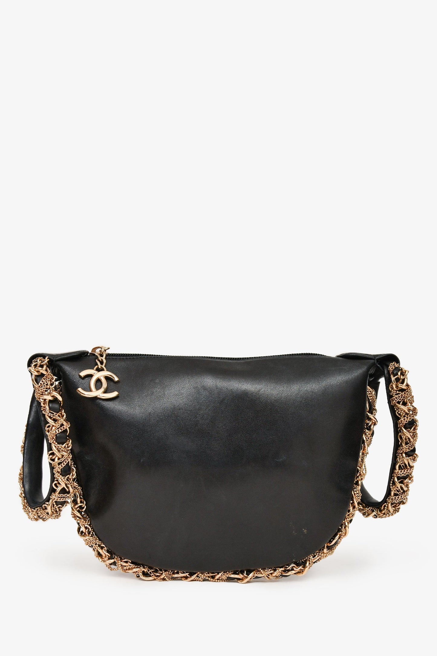 Pre-Loved Chanel™ 2012/13 Black Lambskin Twisted Chain Hobo Mini Handbag