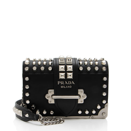 Prada Saffiano Calfskin Studded Cahier Crossbody (SHF-Cf2bbw)