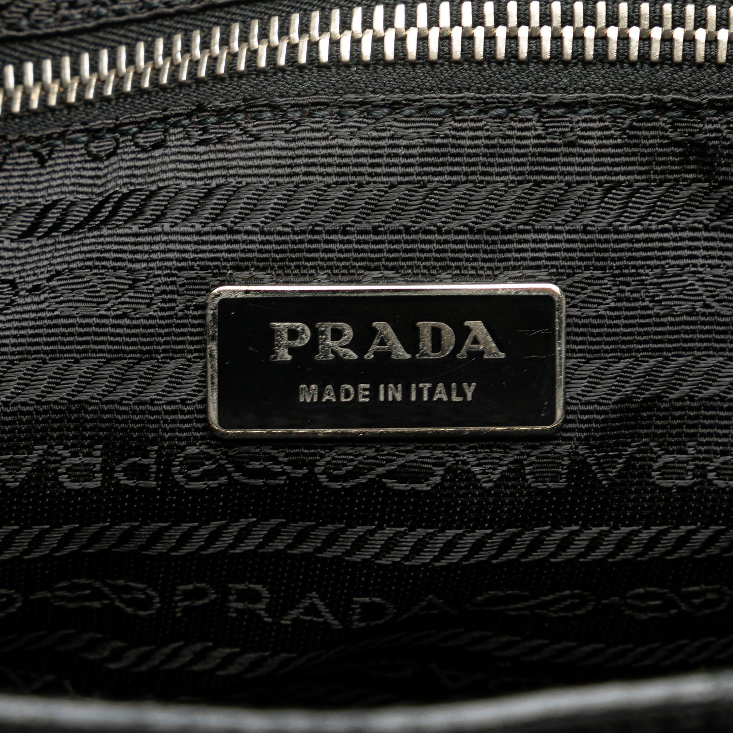 Prada Vitello Daino Trimmed Tessuto Zip Top Crossbody