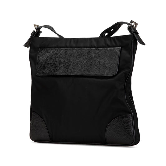 Prada Vitello Daino Trimmed Tessuto Zip Top Crossbody