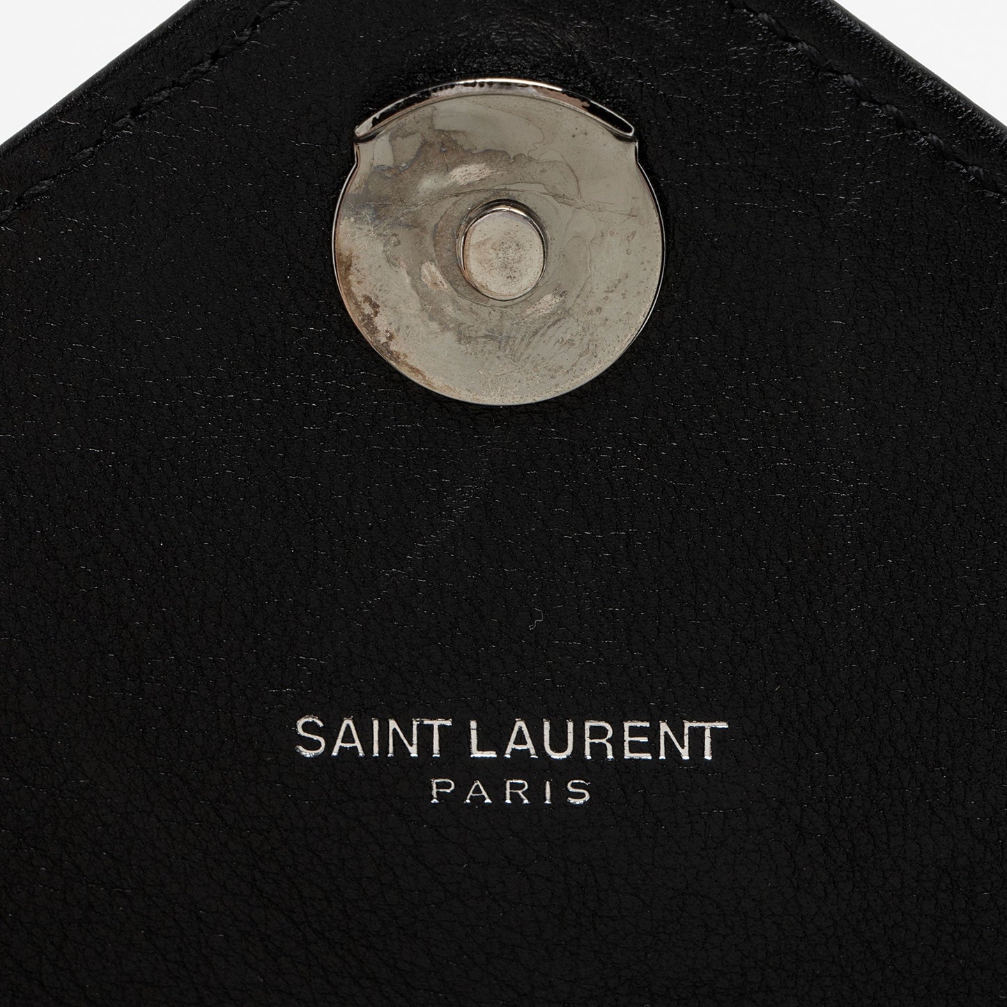 Saint Laurent Calfskin Heart Patchwork Monogram Chain Wallet (SHF-jEB9si)