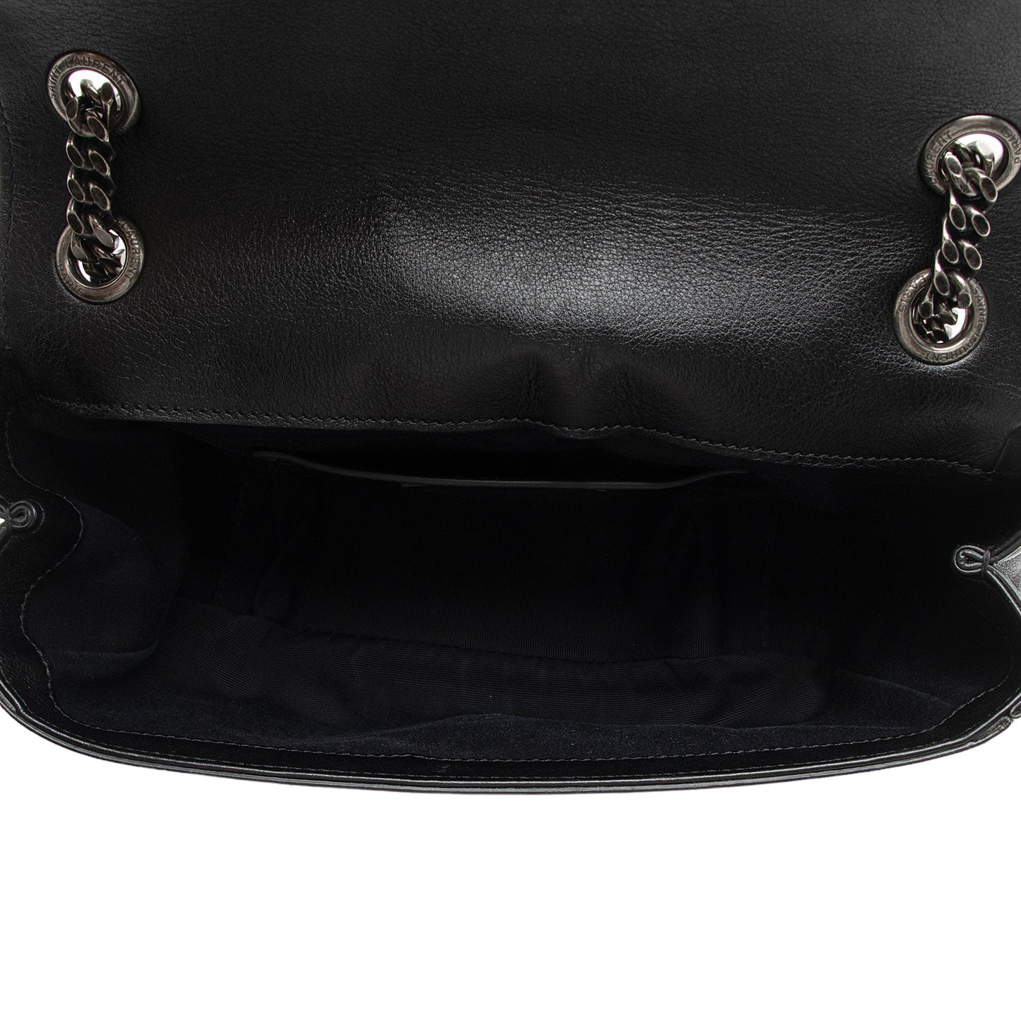 Saint Laurent Calfskin Heart Patchwork Monogram Chain Wallet (SHF-jEB9si)