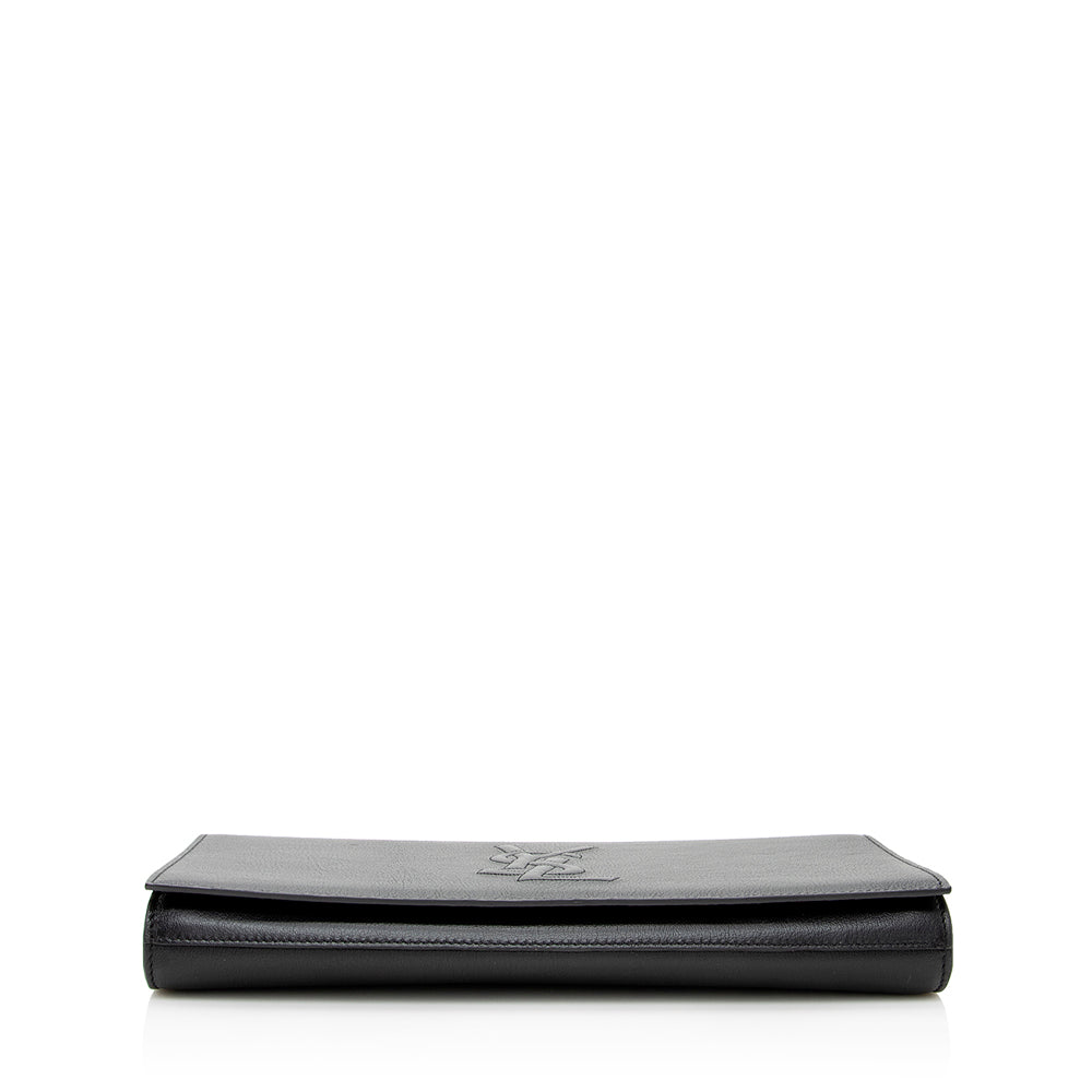Saint Laurent Calfskin Monogram Belle de Jour Large Clutch (SHF-19132)