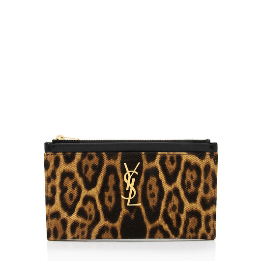 Saint Laurent Canvas Calfskin Leopard Monogram Bill Pouch