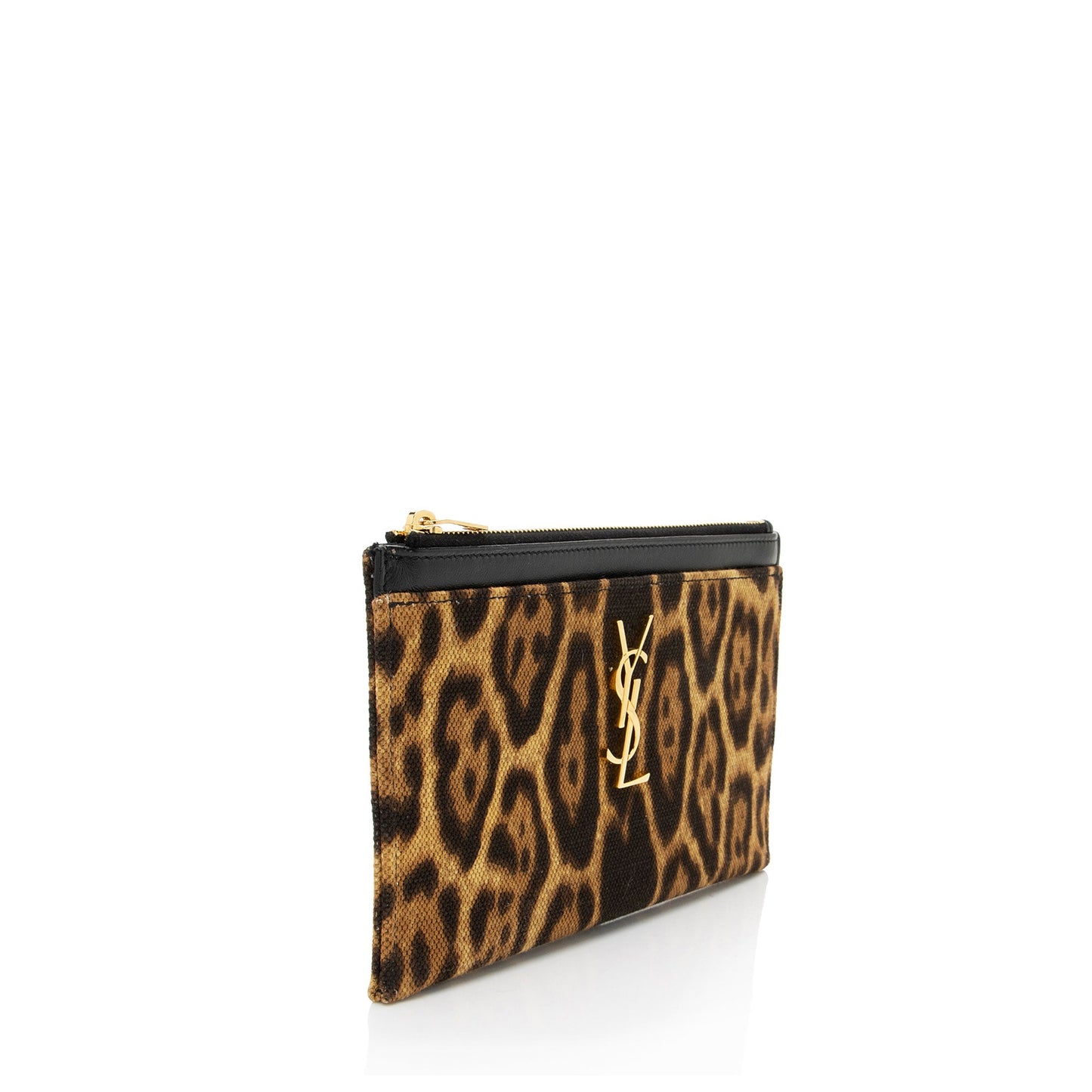 Saint Laurent Canvas Calfskin Leopard Monogram Bill Pouch