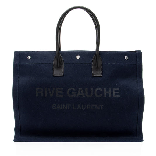 Saint Laurent Canvas Calfskin Rive Gauche Large Tote