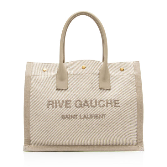 Saint Laurent Canvas Calfskin Rive Gauche Small Tote (SHF-GiWJT4)