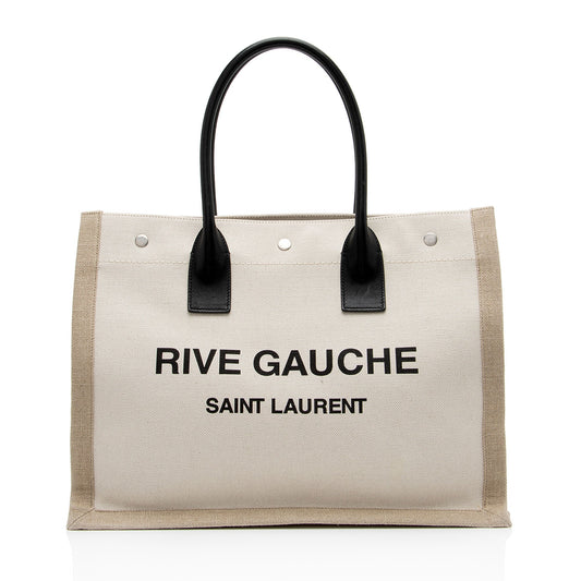 Saint Laurent Canvas Calfskin Rive Gauche Small Tote (SHF-zATjuK)