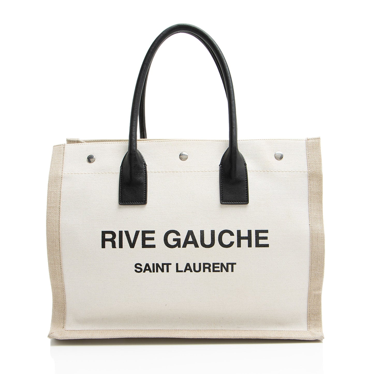 Saint Laurent Canvas Calfskin Rive Gauche Small Tote