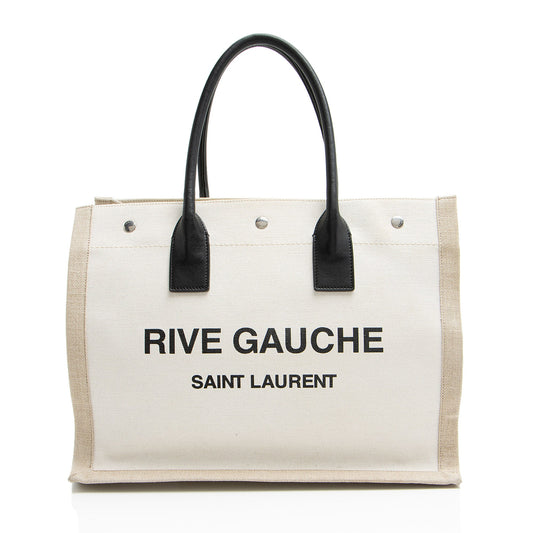 Saint Laurent Canvas Calfskin Rive Gauche Small Tote