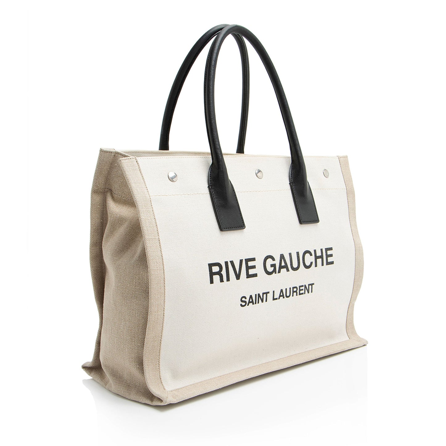 Saint Laurent Canvas Calfskin Rive Gauche Small Tote