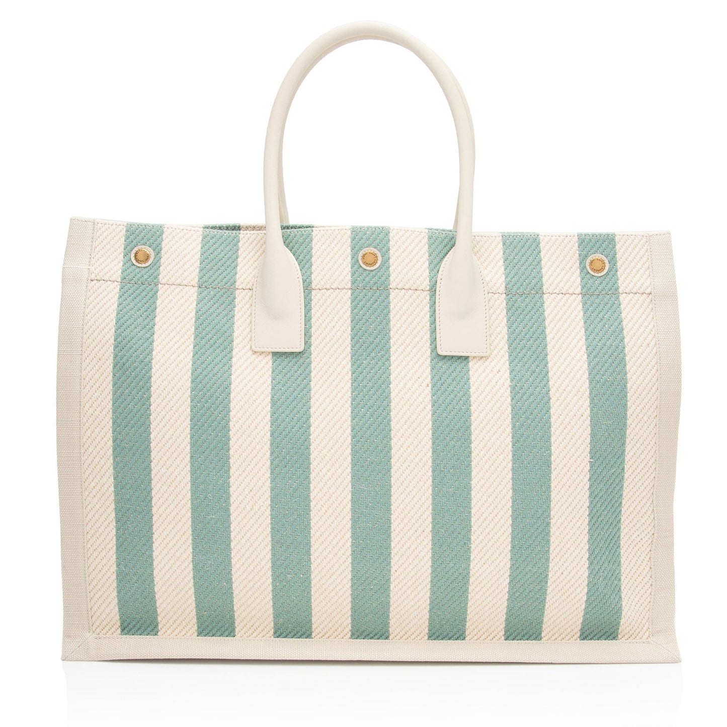 Saint Laurent Canvas Calfskin Striped Rive Gauche Large Tote