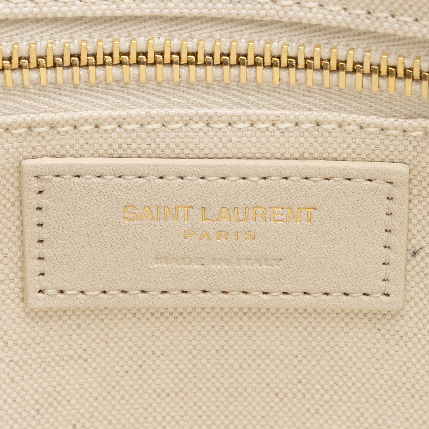Saint Laurent Canvas Calfskin Striped Rive Gauche Large Tote