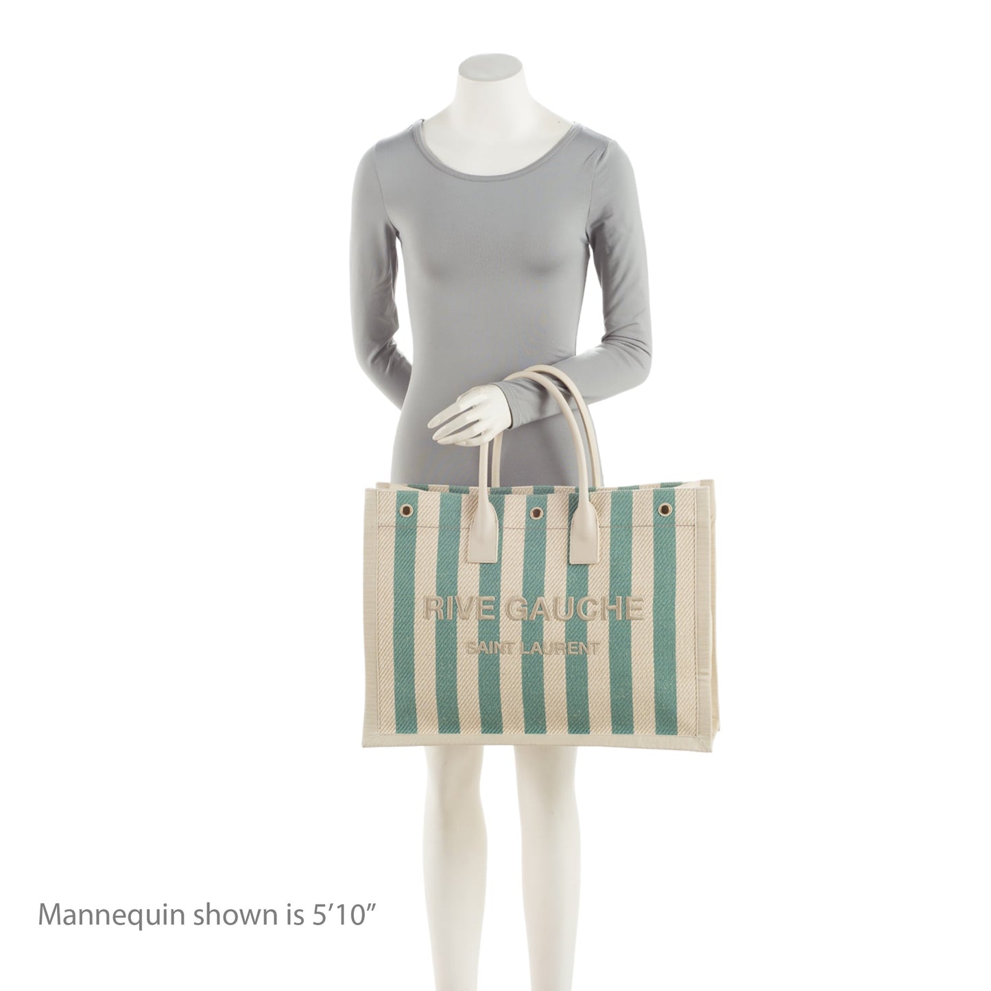 Saint Laurent Canvas Calfskin Striped Rive Gauche Large Tote