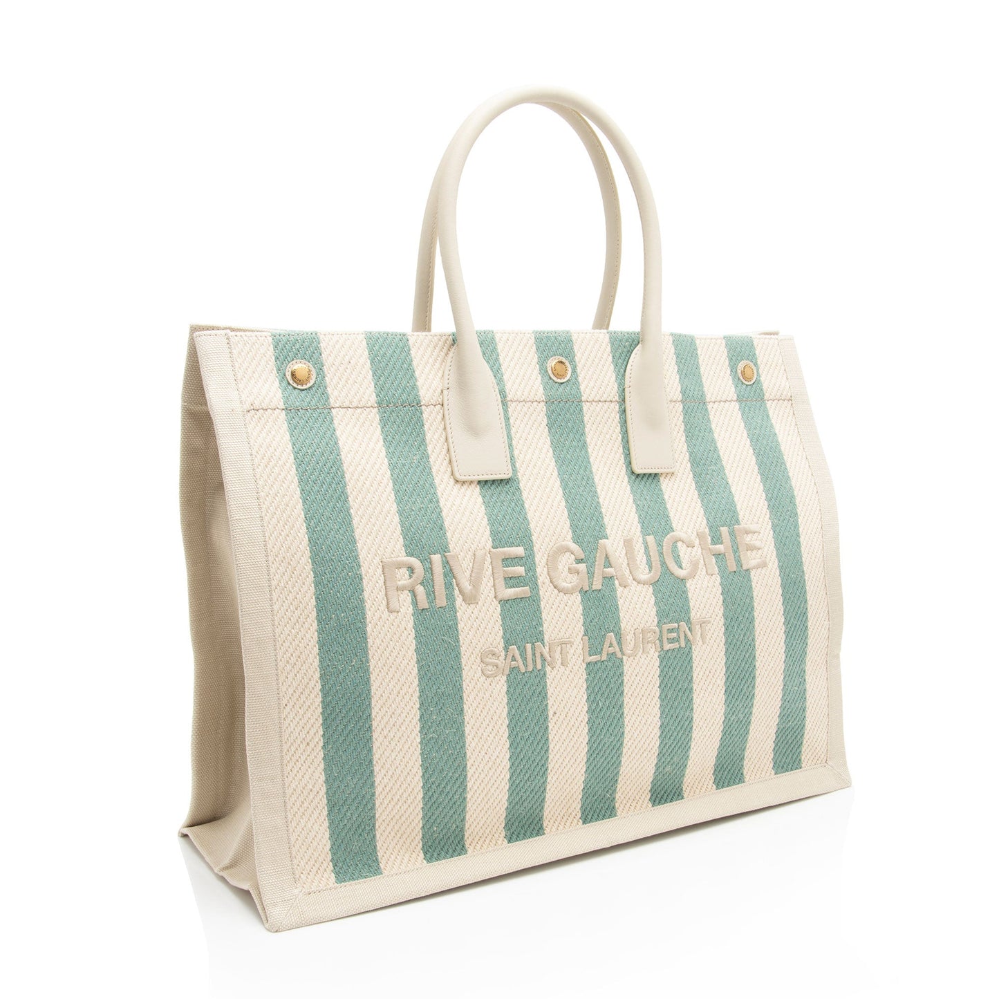 Saint Laurent Canvas Calfskin Striped Rive Gauche Large Tote