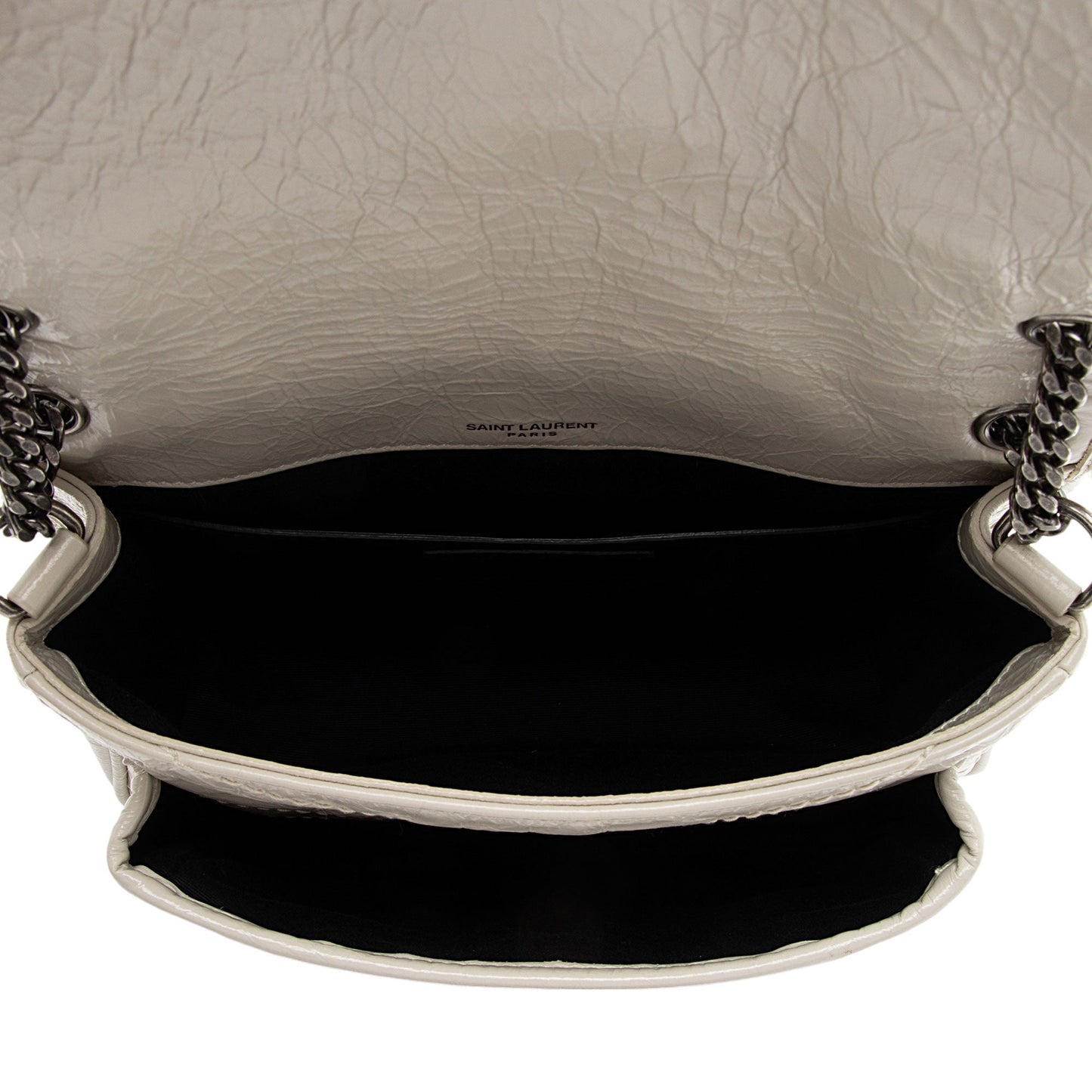 Saint Laurent Crinkled Calfskin Monogram Niki Baby Shoulder Bag (SHF-6jT1UC)