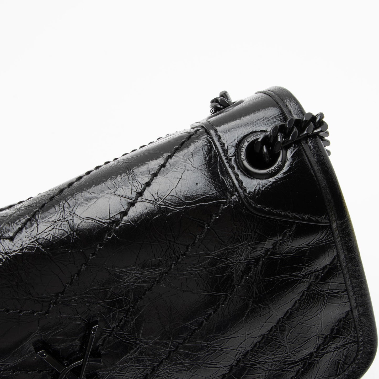 Saint Laurent Crinkled Calfskin Monogram Niki Baby Shoulder Bag (SHF-BRqPlH)