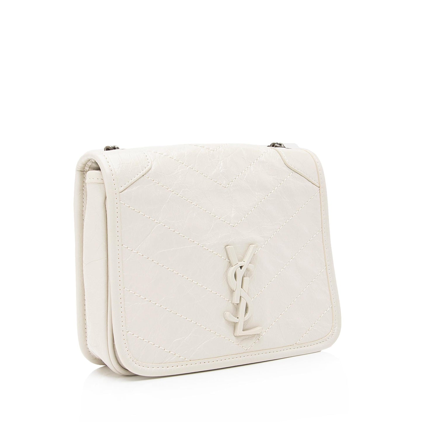 Saint Laurent Crinkled Calfskin Monogram Niki Chain Wallet (SHF-23686)