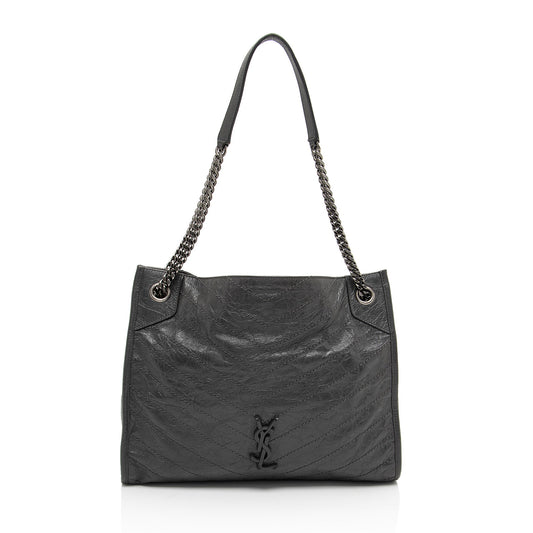 Saint Laurent Crinkled Calfskin Monogram Niki Medium Shopping Tote (SHF-gLfdmG)
