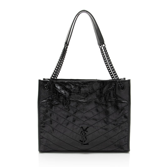 Saint Laurent Crinkled Calfskin Monogram Niki Medium Shopping Tote (SHF-HoUdcp)